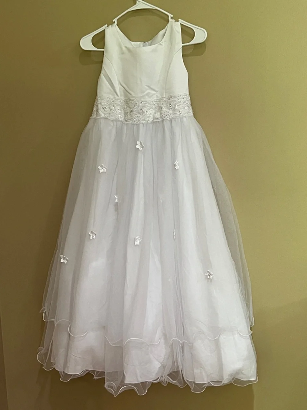 White Girls' Floral Appliqué Tulle Party Dress